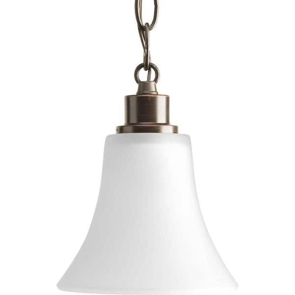 Progress Lighting Joy Collection 1-Light Antique Bronze Mini Pendant with Etched White Glass