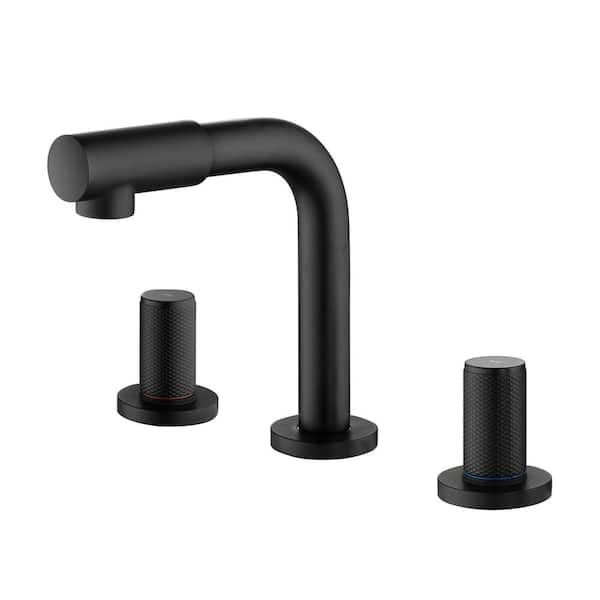 Mondawe 6.5 in. Faucet Height Double Handle 8" Widespread Brass 3 Hole Bathroom Sink Faucet Bath Faucets in Matte Black