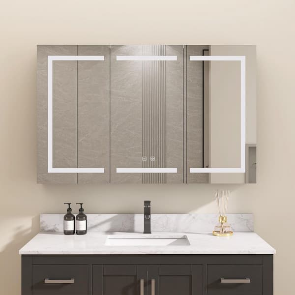 SLJ 47 in. W x 30 in. H Rectangular Black Aluminum Recessed/Surface Mount Medicine Cabinet with Mirror and LED