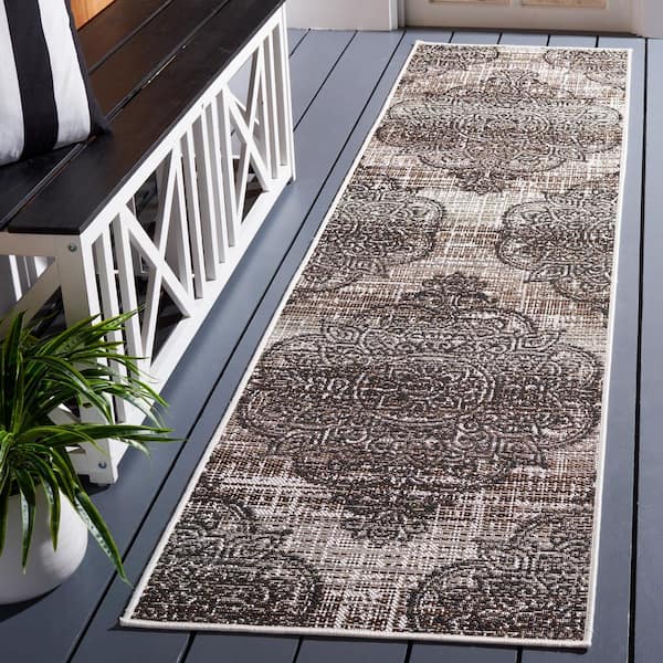 Havana Light Brown/Black 2 ft. x 9 ft. Distressed Medallion Indoor/Outdoor Runner Rug