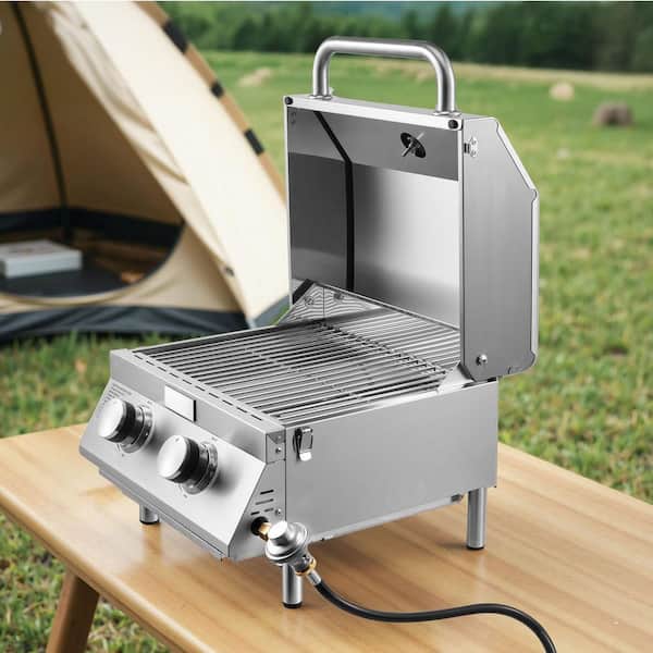 SKYSHALO Tabletop Gas Grill, 2-Burner Portable Propane and Natural