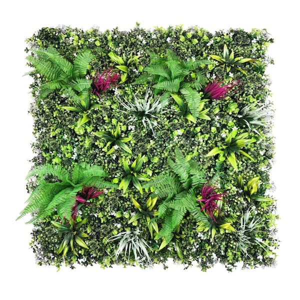40 in. x 40 in. Large Artificial Fern Grass Mixed Leaf Greenery Wall Panel Hedge Mat Backdrop Privacy Screen
