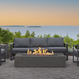 Matteau Low 60 in. L x 12 in. H Outdoor Rectangular Concrete Composite Propane Fire Table in Carbon with Vinyl Cover