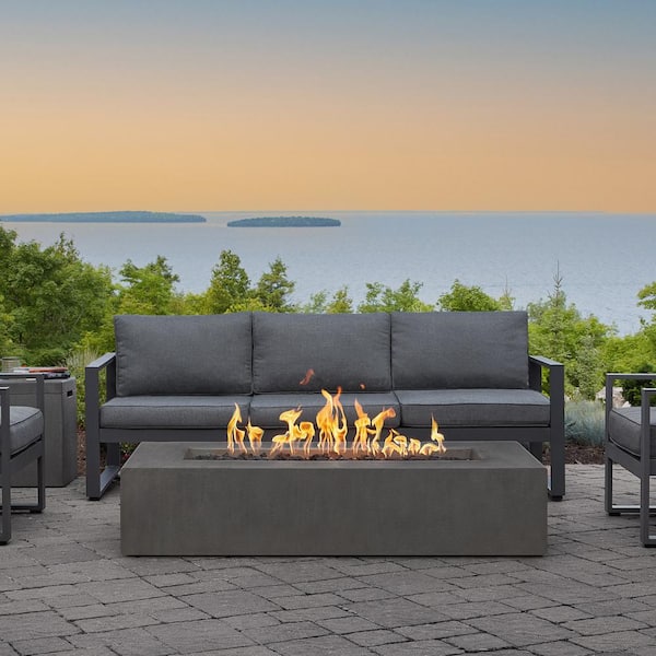 Estes 60 Inch Rectangular Glass Fiber Reinforced Concrete Propane Fire Pit Table in Carbon by BBQGuys Signature