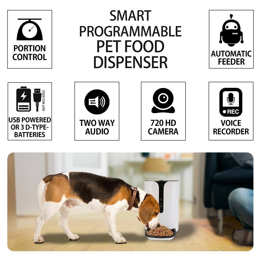Lentek White Programmable Pet Food Dispenser with HD Camera