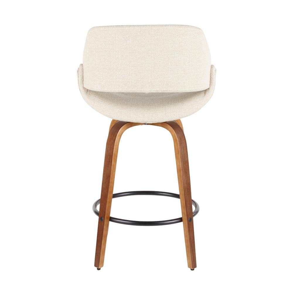 Walnut & Cream Swivel Mid-Century Modern Counter Stool, Set of 2