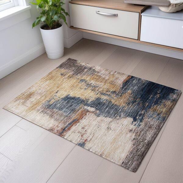 Mayfield Premium Machine Washable Abstract AMF1068 Gold 2 ft. x 3 ft. Area Rug