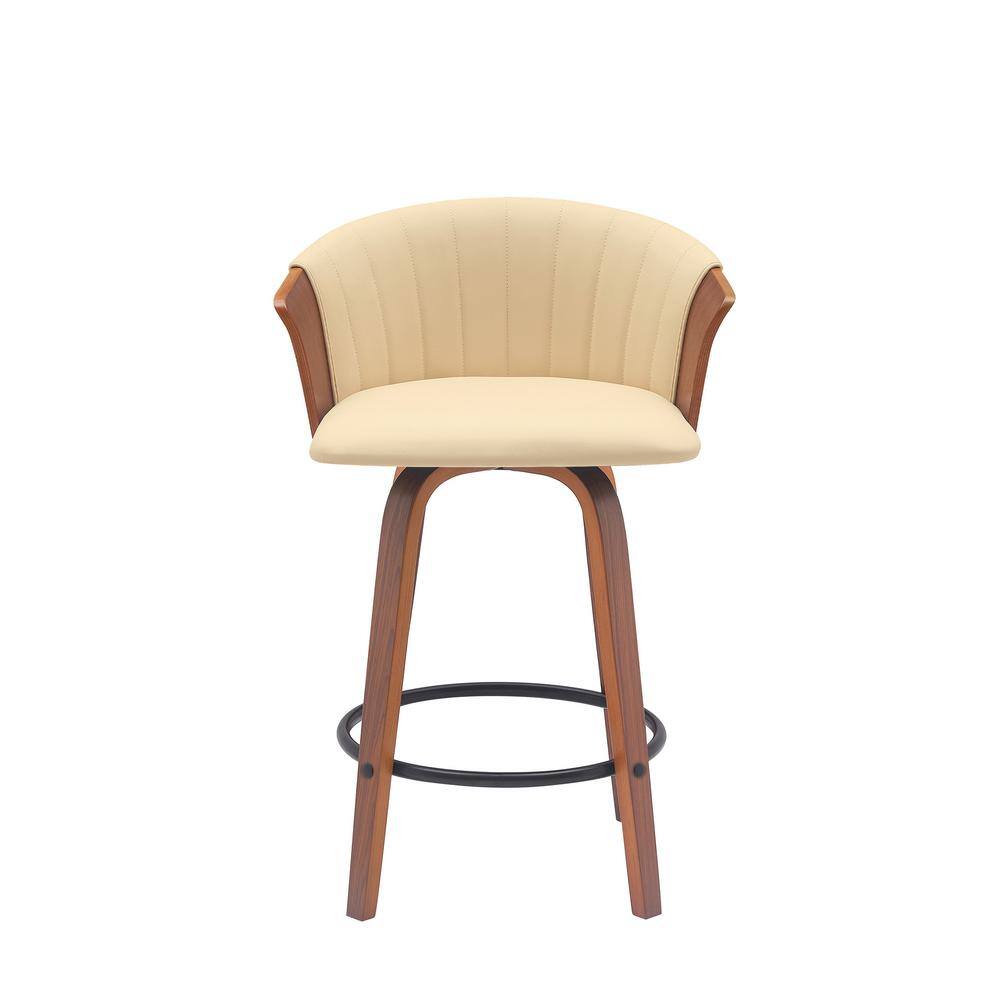 Diana 26" Cream Faux Leather Swivel Walnut Wood Counter Stool