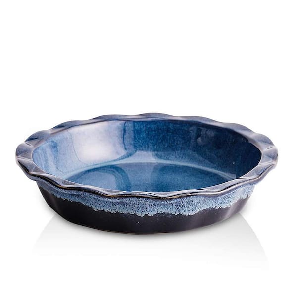 Ceramic Round Pie Dish Pan Nebula Blue Reactive Glaze for Baking Desserts Dinner Oven Safe Easy Clean 1-Piece