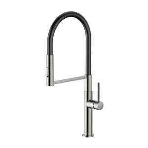 Single Handle Pull Out Sprayer Kitchen Faucet One Hole Modern Brass Kitchen Sink Faucets in Brushed Nickel