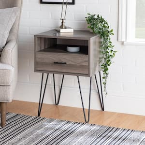 Modern Slate Grey 1-Drawer Hairpin Leg Side Table