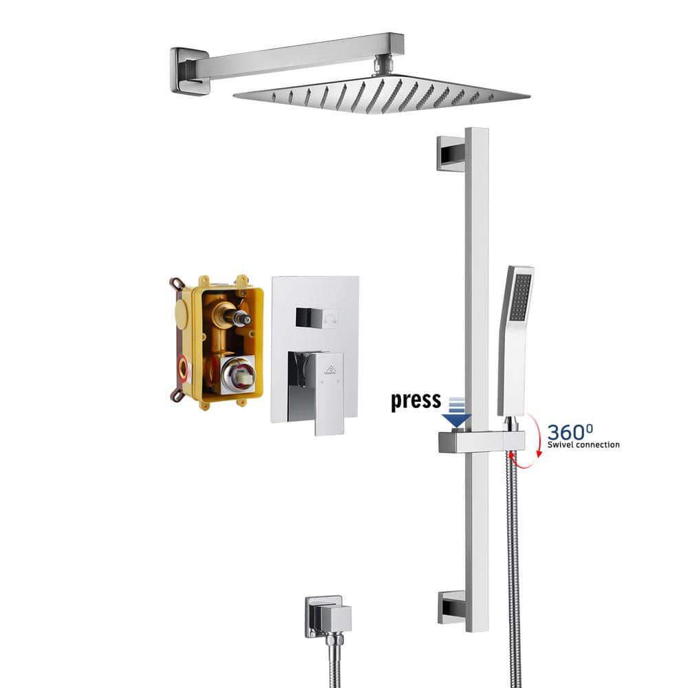 Chrome Adjustable Dual Shower System with Handheld and Rain Shower Heads