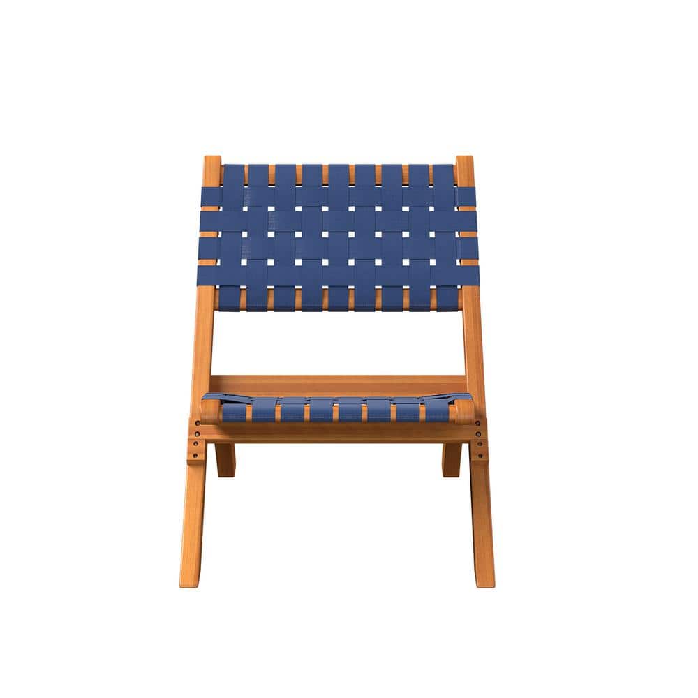 Navy Blue Woven Acacia Wood Folding Chair