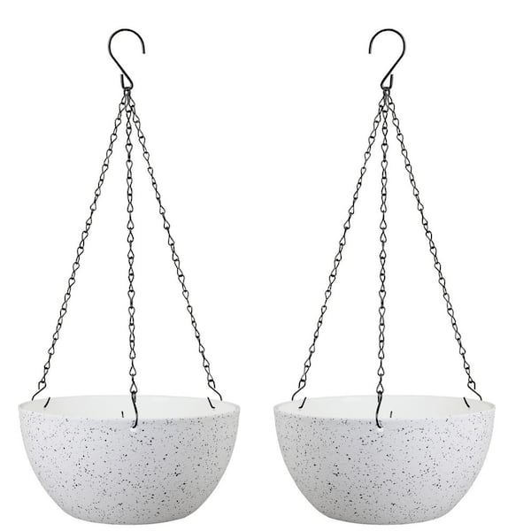 Large Speckled White Plastic Indoor/Outdoor Planter (10 in. W x 4.7 in. H) 2-Pack
