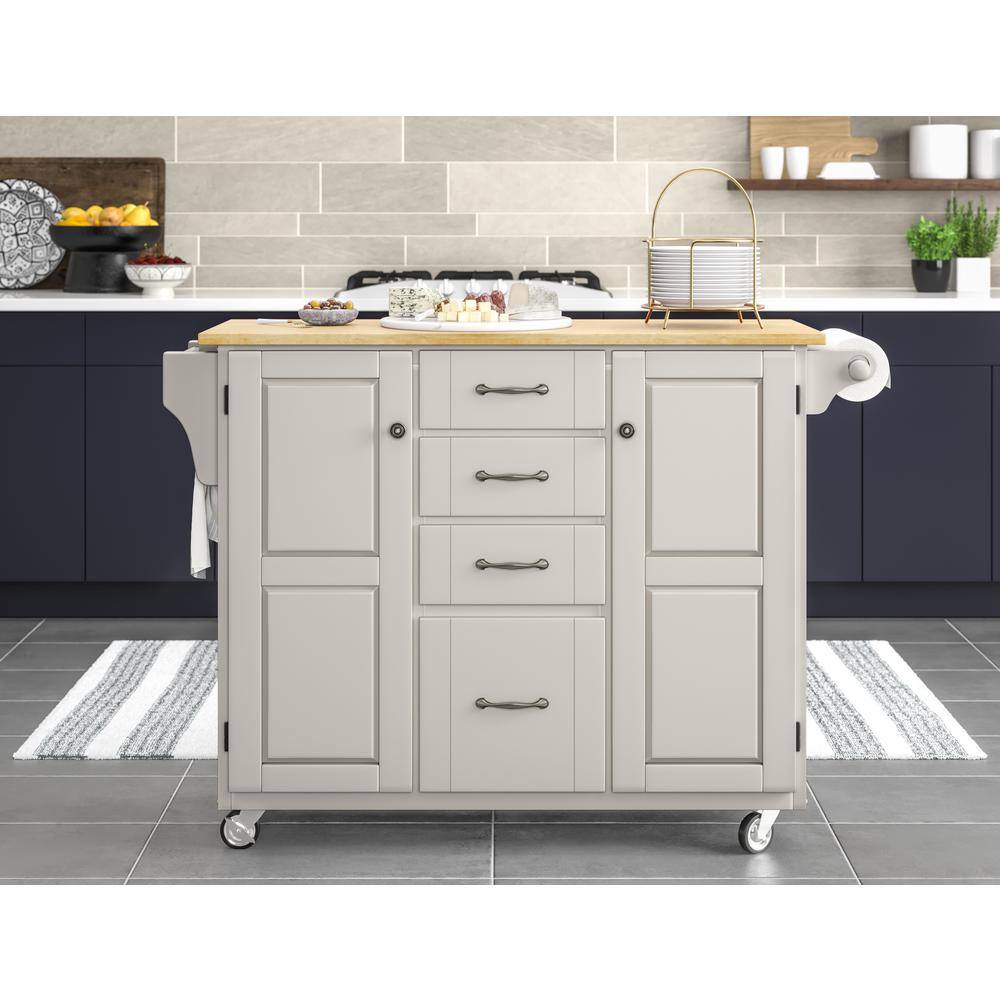 White and Natural Wood Kitchen Cart with Storage
