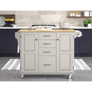 Create-a-Cart White Kitchen Cart with Natural Wood Top
