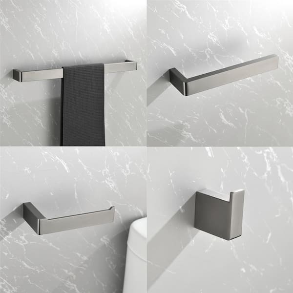 Stainless Steel 5-Piece Bath Hardware Set with 24 in. Towel Bar TP Holder 2 Towel Hook in Matte Gray