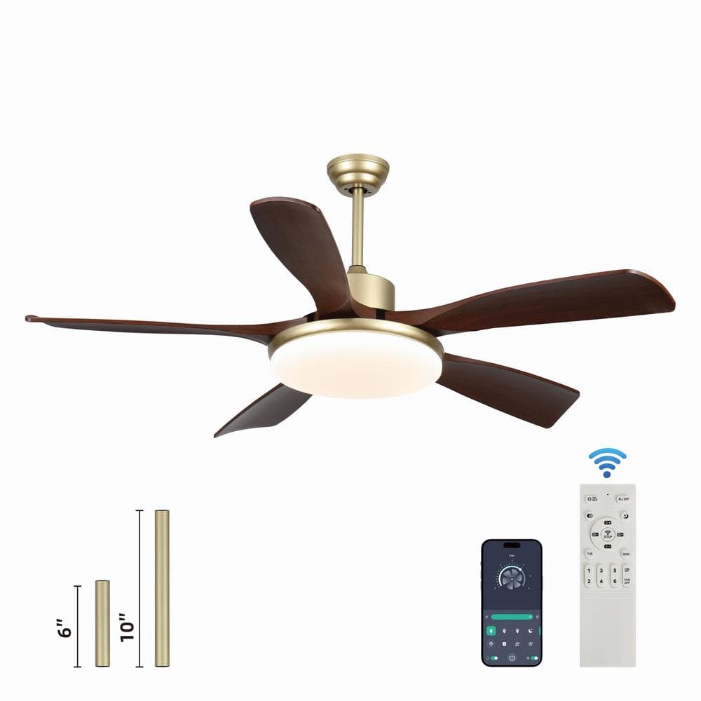 Noiseless 52 in. Smart Indoor Gold Ceiling Fan with LED Light Kit Reversibl