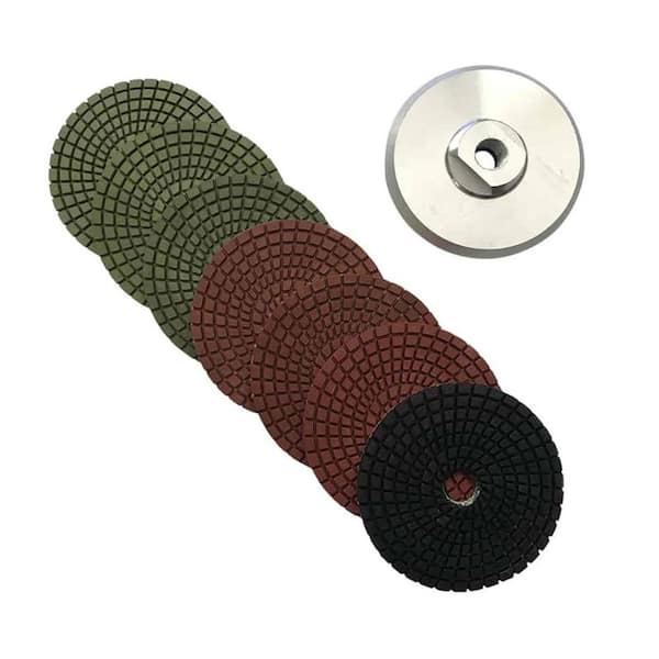 EDiamondTools 4 in. Wet Diamond Stone Polishing Pads, 7 Pad Set w/Metal Backer Pad, Dark Resin, #50 to #3000 Grit