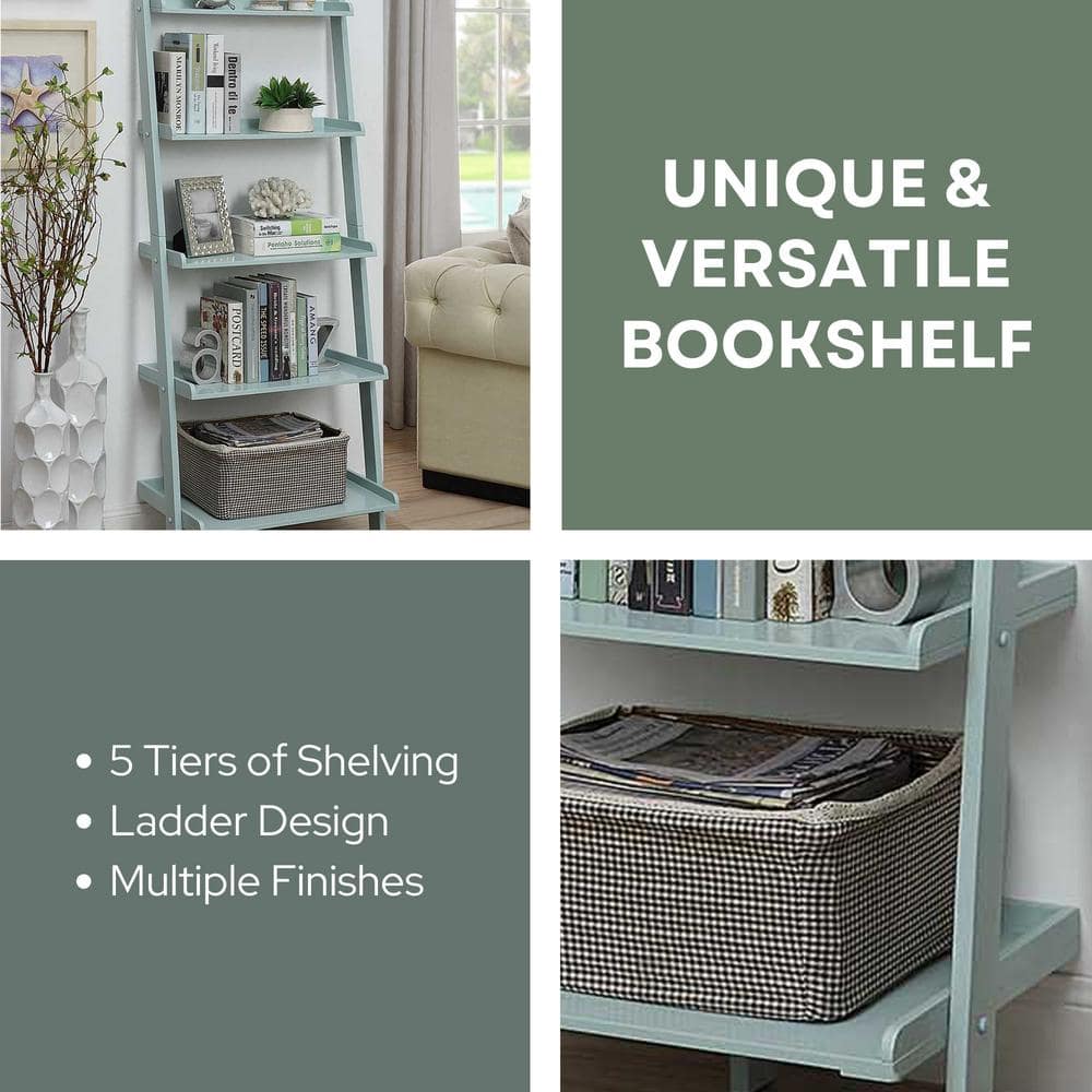 Gray Wood 5-Shelf Ladder Bookcase