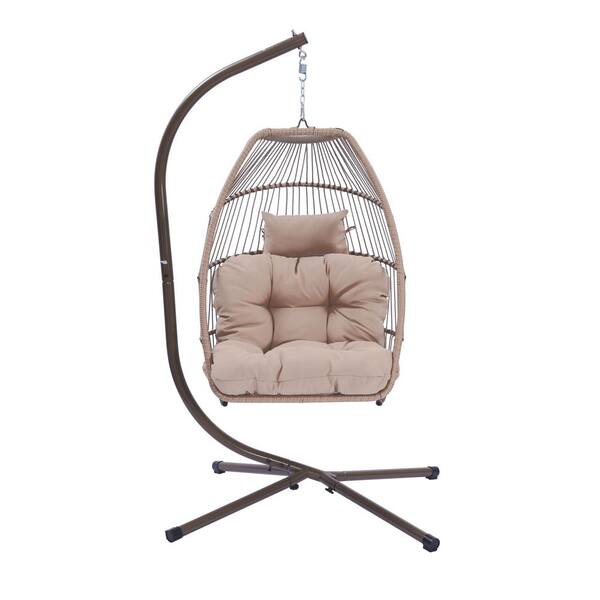 Willit 3.5 ft. Free Standing Folding Hanging Chair Swing Hammock Egg Chair With Stand in Khaki