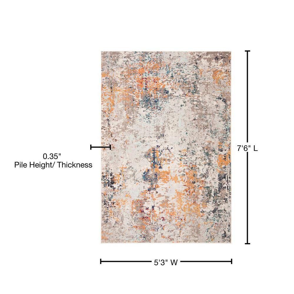 Gray and Beige Abstract Synthetic Area Rug
