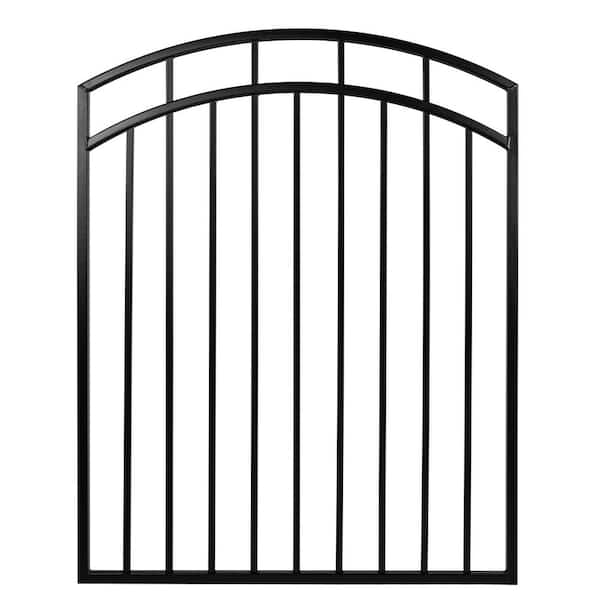 NUVO IRON 3.75 ft. x 4.67 ft. Benitoite Profile Black Iron Center Point Arched Top Fence Gate