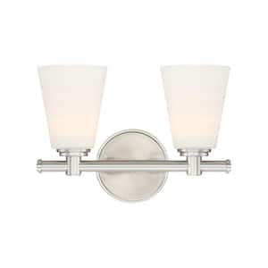 Parker 12.25 in. 2-Light Integrated LED Satin Platinum Contemporary Vanity with Opal Glass Shades