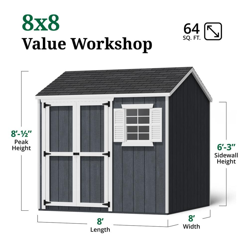 8x8 Dark Gray Wood Storage Shed with Windows and Floor