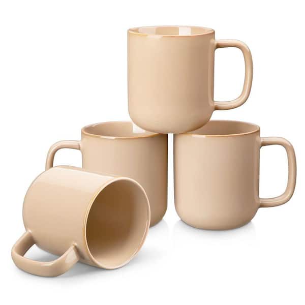 12 oz. Brown Stoneware Mugs (Set of 4) Tea Cups with Handle Coffee Mug Drinkware Set Microwave and Dishwasher Safe