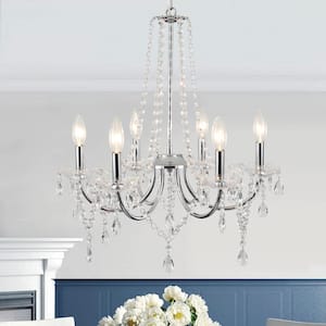 Ellie 6-Light Chrome Traditional Candle Style Crystal Raindrop Chandelier for Bedroom Living Room Kitchen Island Foyer