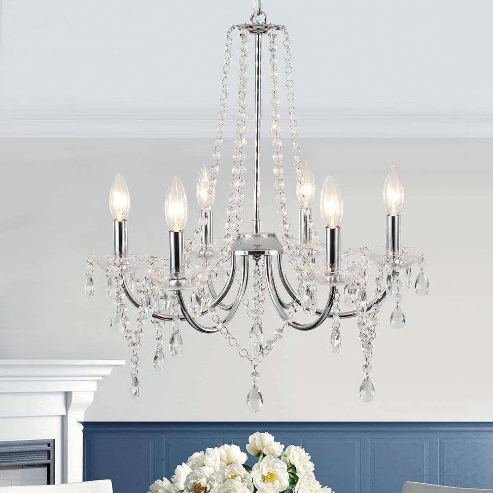 Ellie 6-Light Chrome Traditional Candle Style Crystal Raindrop Chandelier for Bedroom Living Room Kitchen Island Foyer price history on PriceWatchPro