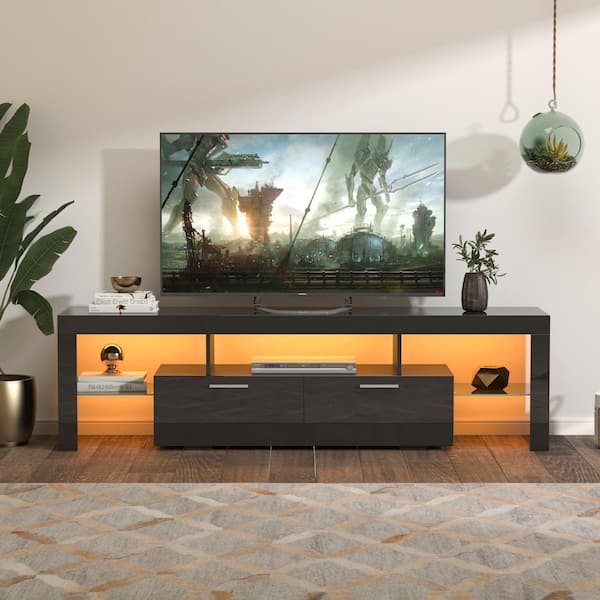 63 in. Black Modern TV Stand Fits TV's Up to 69 in. LED Entertainment Center, for living room & bedroom