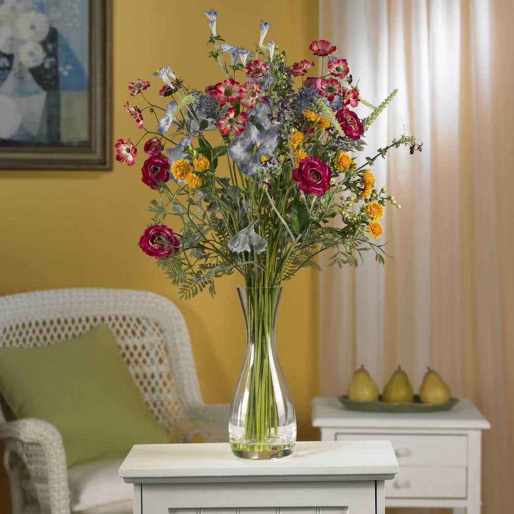 Multicolor Silk Wildflower Arrangement in Glass Vase