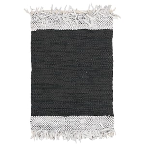 Vintage Leather Light Gray/Black Doormat 2 ft. x 4 ft. Solid Area Rug