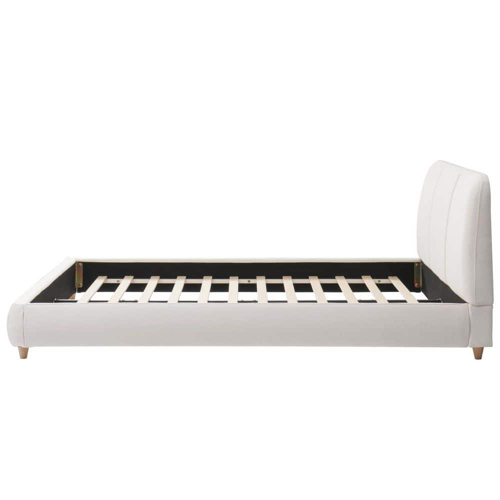 Luxe Modern White Linen Blend Upholstered Wood Frame King Size Platform Bed with Tufted Headboard - thumbnail 2