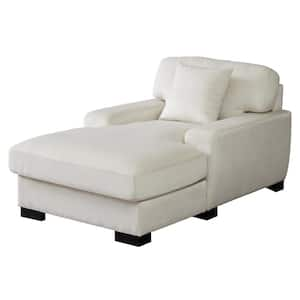 White Velvet Upholstery Material Chaise Lounge with Pillow and Soild Wood Legs