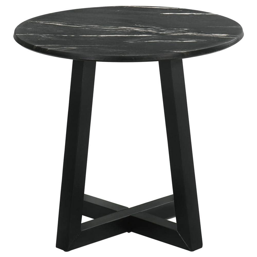 Skylark Round Black Faux Marble and Wood End Table