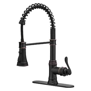 Single-Handle Deck Mount Gooseneck Commercial Kitchen Faucet with Pull Down Sprayer and Deckplate in Oil Rubbed Bronze