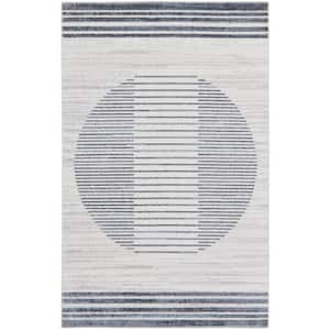 Astra Machine Washable Ivory Blue 3 ft. x 5 ft. Linear Contemporary Kitchen Area Rug