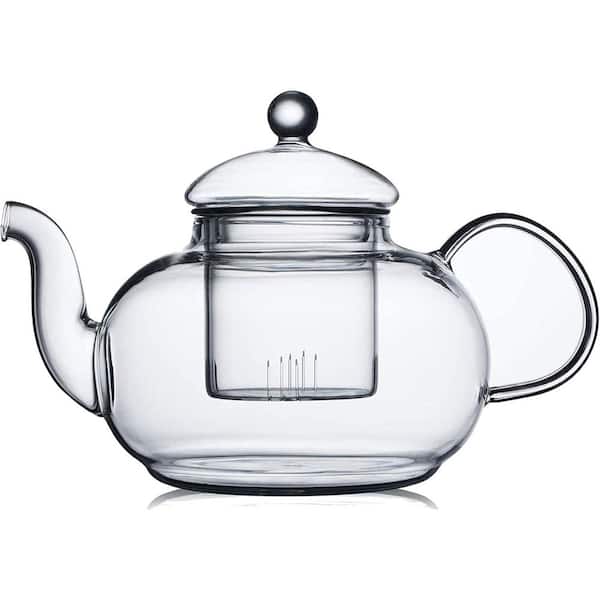 3-Cup Clear Modern Borosilicate Glass Stovetop Safe Teapot with Removable Infuser Loose Leaf Blooming Tea Maker