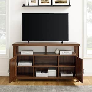 58 in. Dark Walnut Wood Transitional Farmhouse Grooved-Door TV Stand Fits TVs up to 65 in.