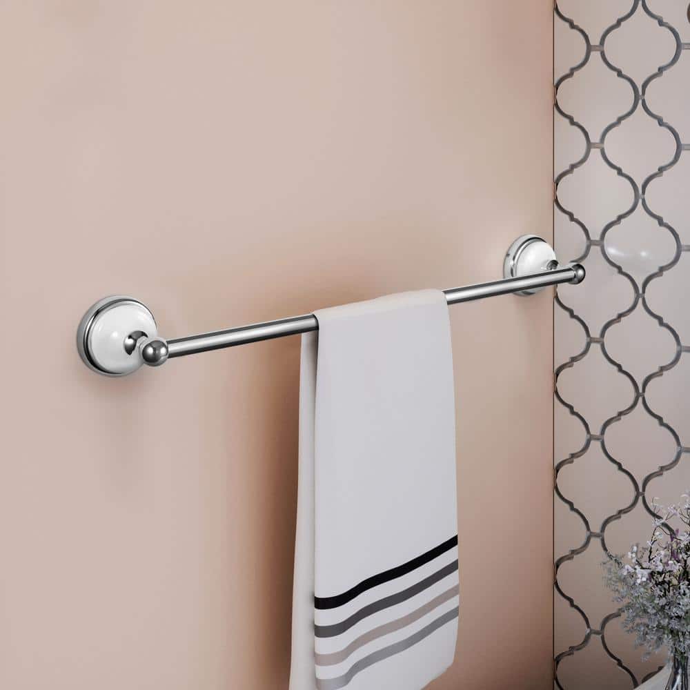 Savannah 24-Inch Polished Chrome and White Wall Mounted Towel Bar