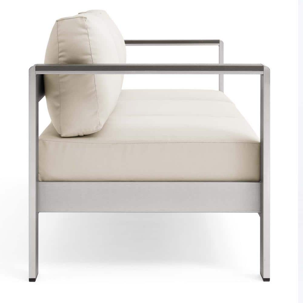 Modern Silver Beige Aluminum Outdoor Patio Sofa with Cushions