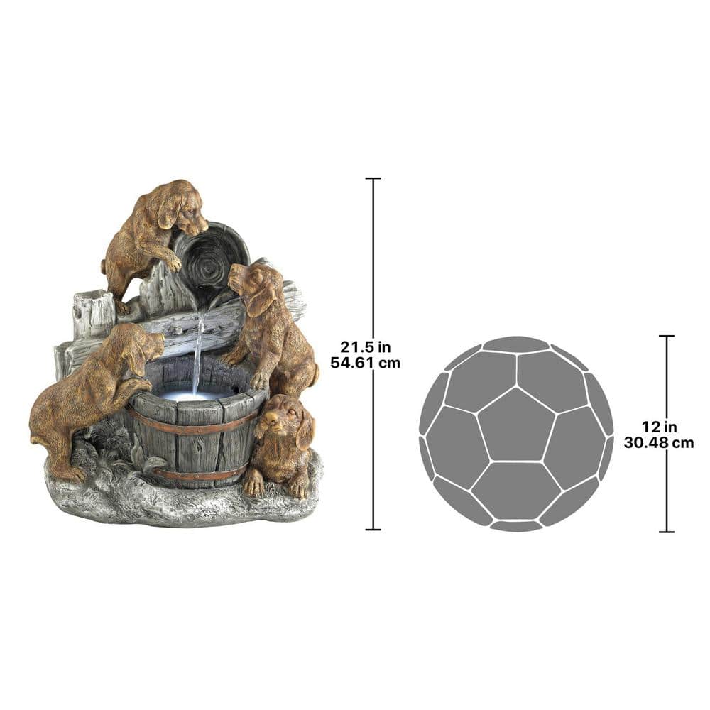 Solar Powered Resin Puppy Pail Pour Garden Fountain with LED Lights