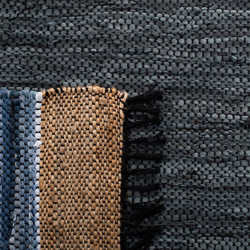 Handmade Blue and Natural Cotton Cowhide Striped 8' x 10' Area Rug