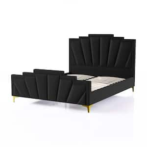 Cedarbrook Art Deco Black Upholstered Steel Frame King Platform Bed and Care Kit