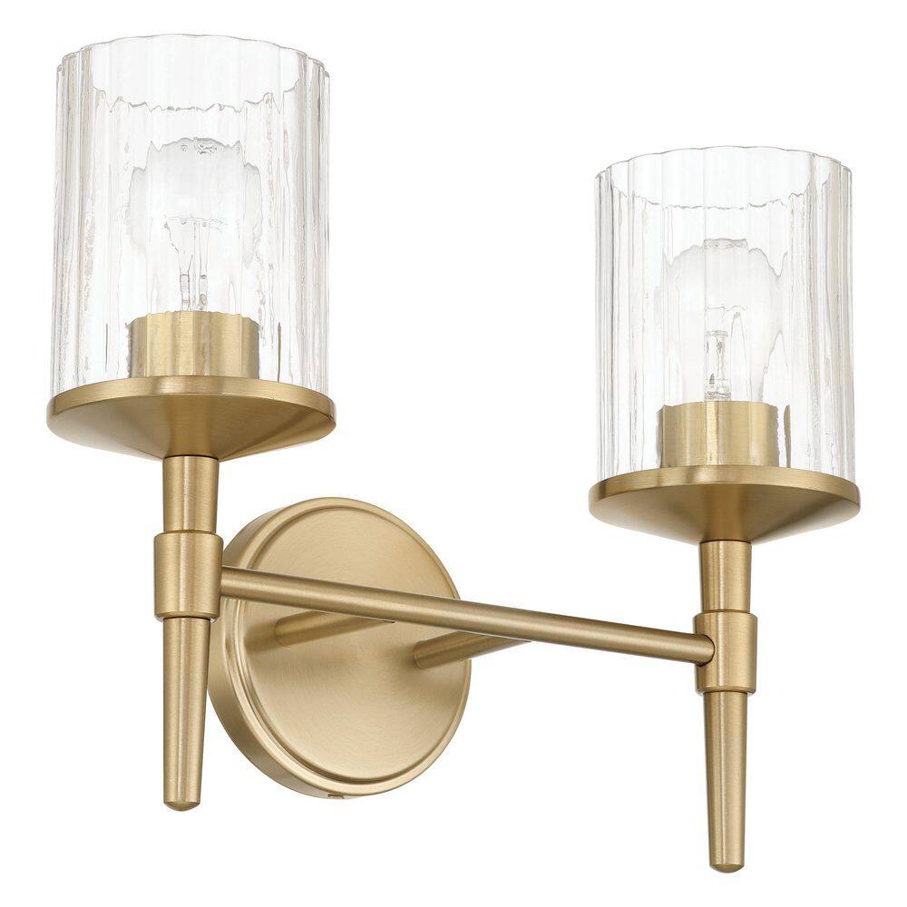 Andrea 15-in. 2-light Champagne Gold Vanity Light with Clear Ribbed Glass Shades price history on PriceWatchPro