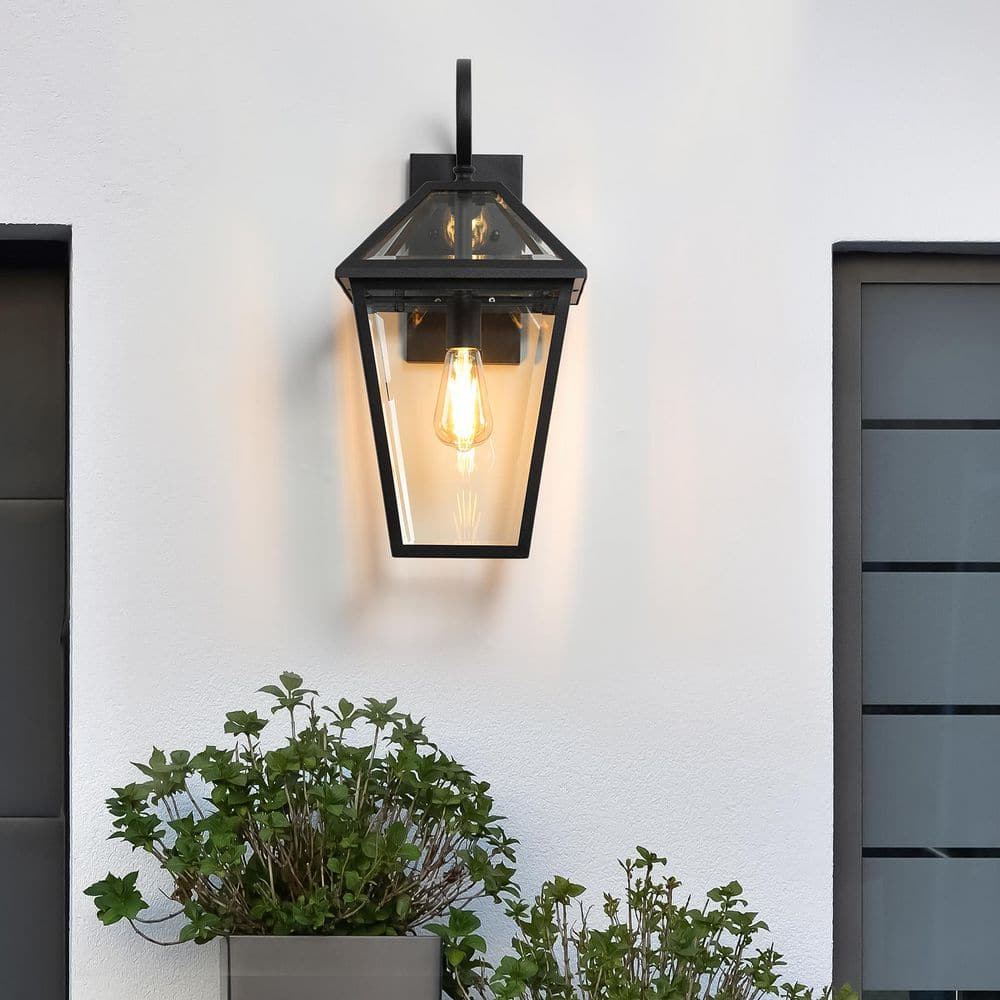 21 in.1-Pack Black NoMotion Sensing Dusk to Dawn Outdoor Hardwired Wall Lantern Scone Clear Glass with No Bulbs Included price history on PriceWatchPro