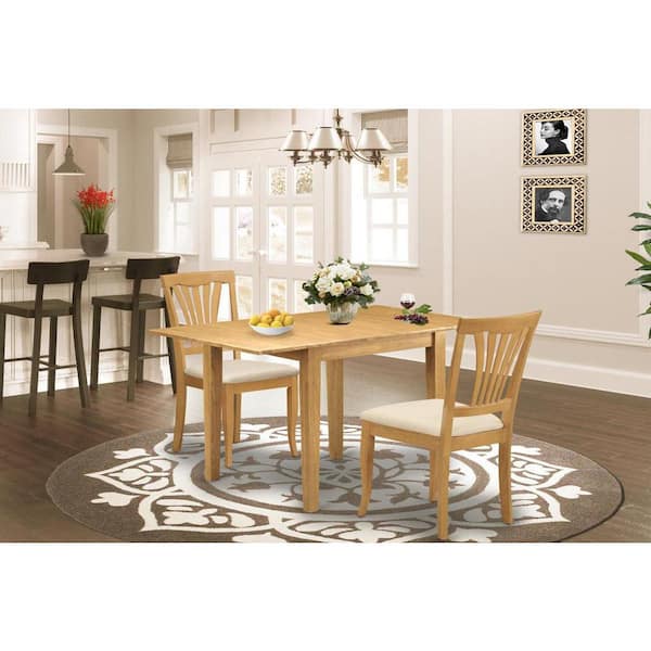 East West Furniture 3-Piece Natural Brown Oak Finish Solid Wood Top Dining Table Set
